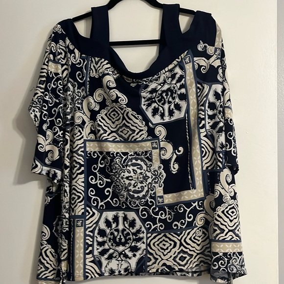 JM. Collection Summer Top Blue/tan XL - Picture 1 of 4